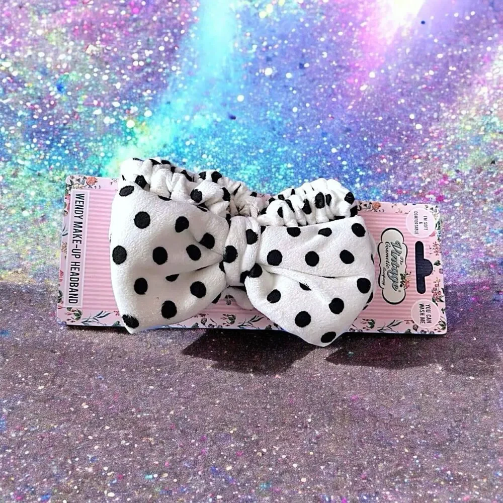 THE VINTAGE COSMETIC COMPANY Black Polka Dot Headband New With Tags